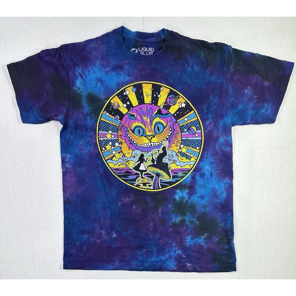 Liquid Blue Alice in Wonderland Cheshire Cat Tie-Dye Graphic T-Shirt Medium 2021
